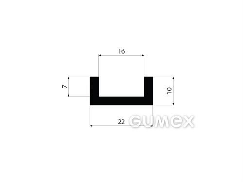 Gumový profil tvaru "U", 10x22/16mm, 70°ShA, EPDM, -40°C/+100°C, čierny